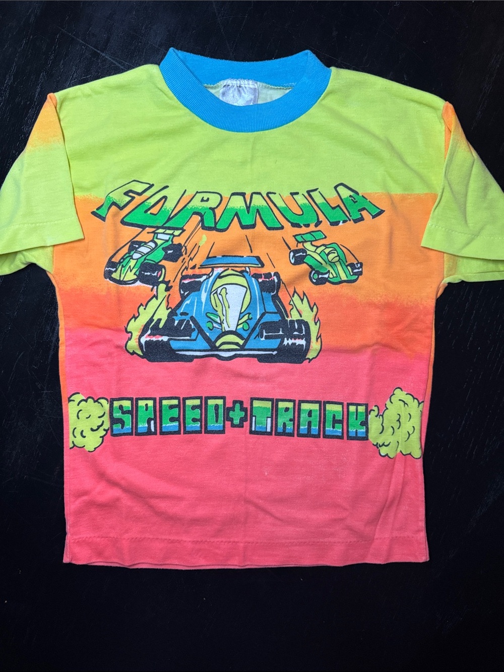 1980s single stitched neon formula racing tee shirt kids size 6